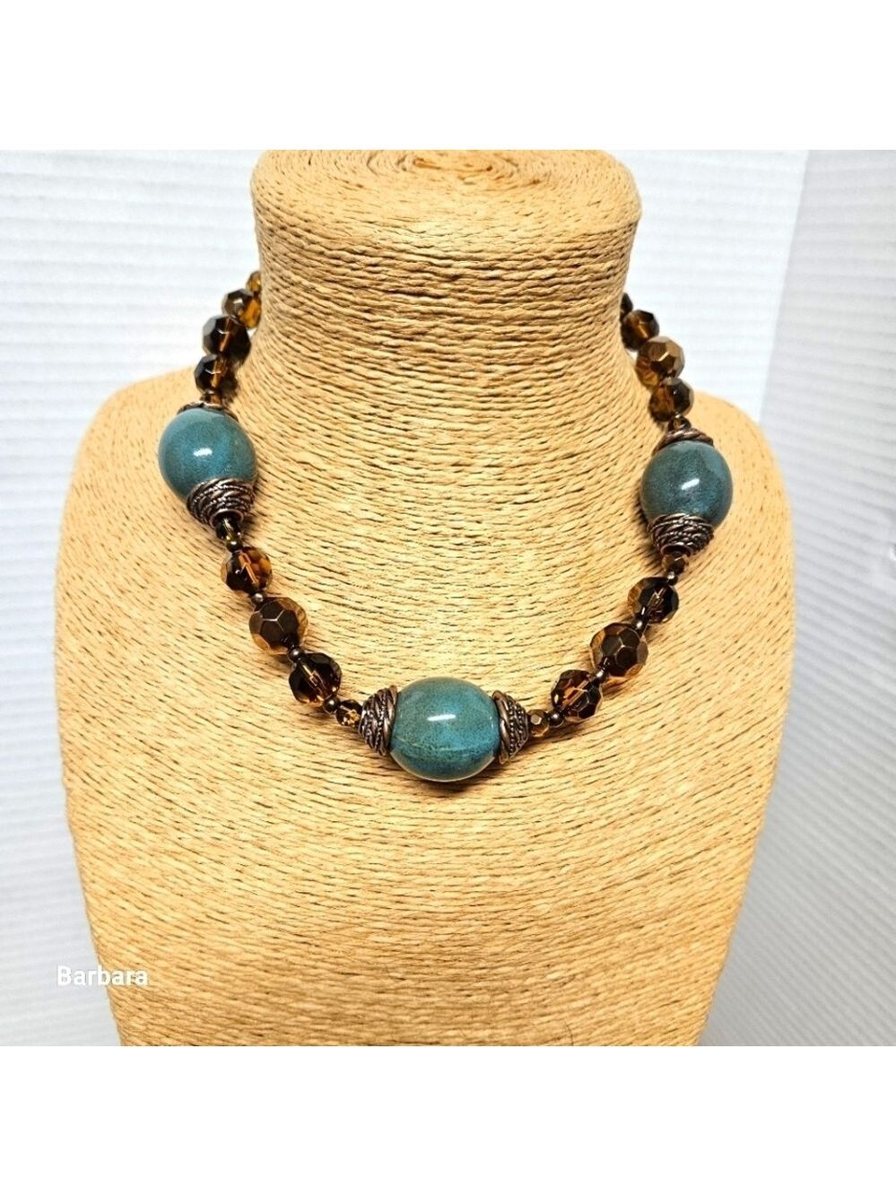 Premier Designs Aztec Glass Jadeite & Amber Glass Beads Statement Necklace